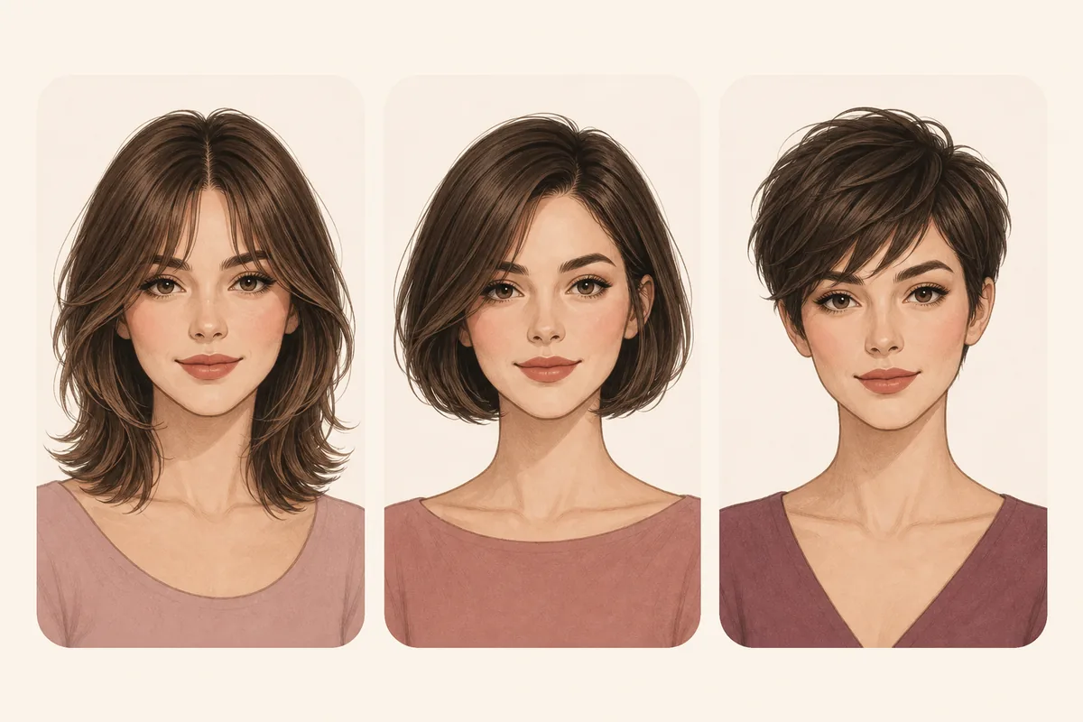 Comparación de flequillo, bob, long bob y capas largas para un rostro corazón