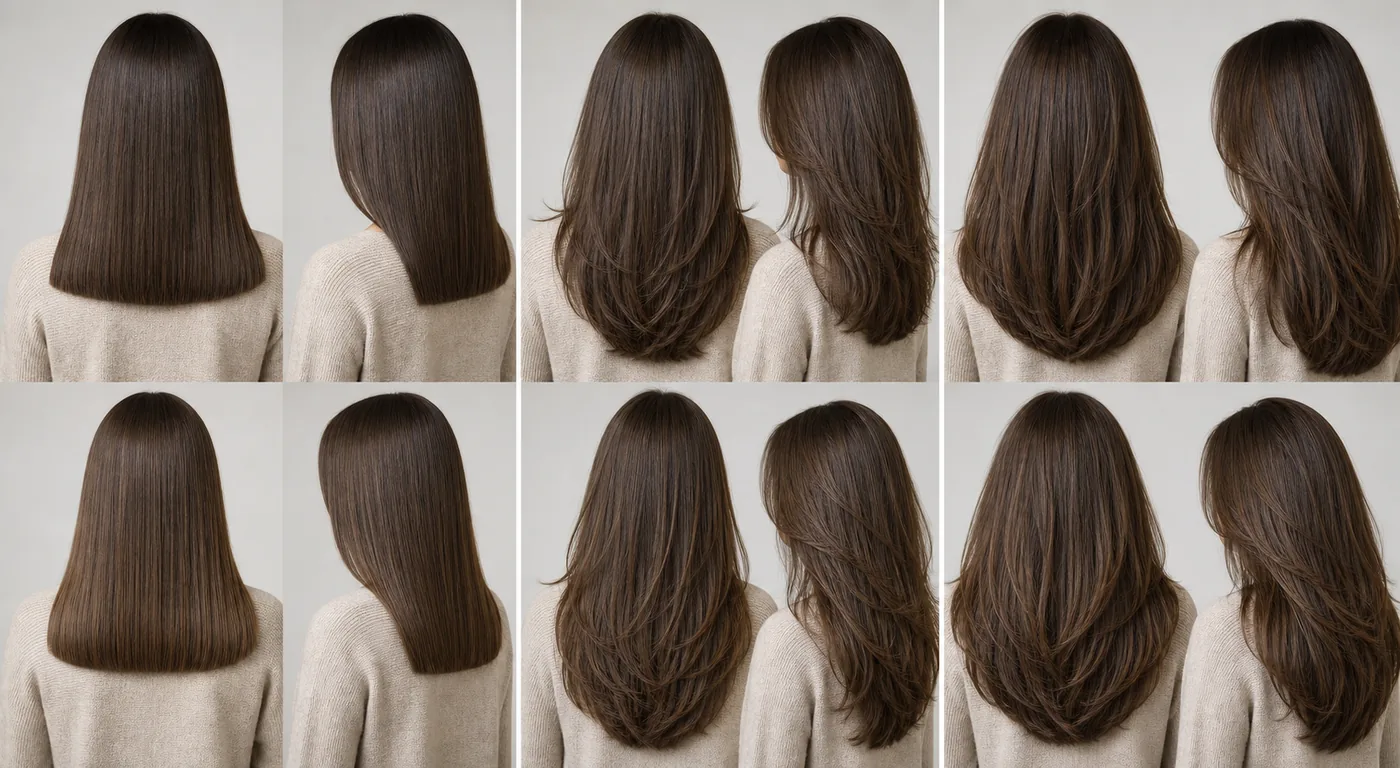 Comparação de bases retas e camadas em cabelo liso