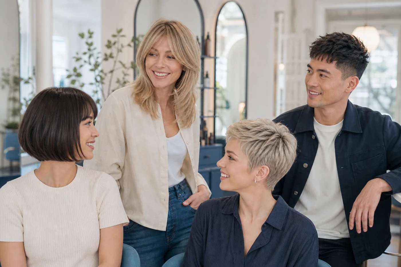 Cuatro personas con cortes que favorecen el cabello fino